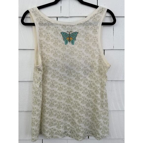 CAbi Womens Large #533 Embroidered Beaded Floral Print Butterfly Tank Top Flawed - Picture 2 of 9
